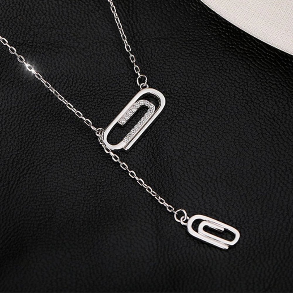 *NEW 925 Sterling Silver Diamond Pin Drop Necklace - Picture 3 of 3